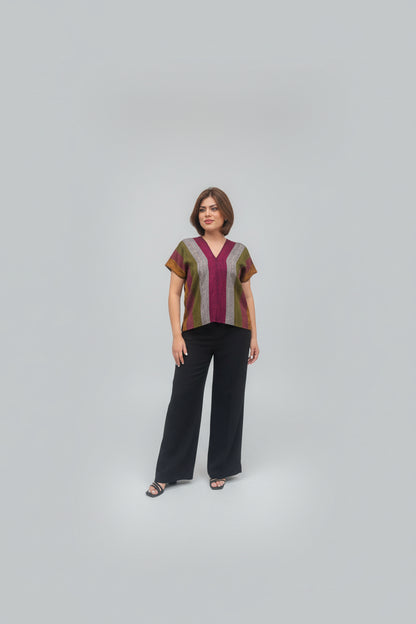 Blusa rayón rayada tejida en telar de cintura en Larrainzar