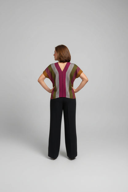 Blusa rayón rayada tejida en telar de cintura en Larrainzar