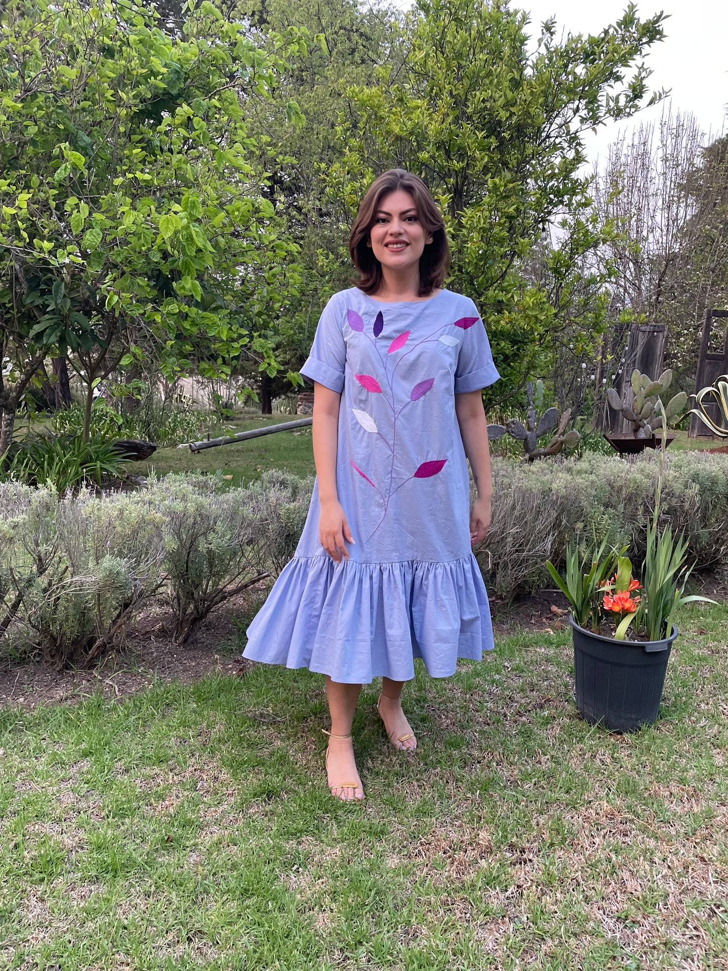 Vestido algodón popelina hojas