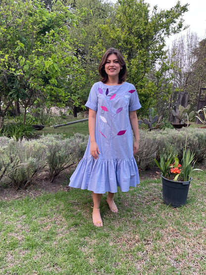 Vestido algodón popelina hojas