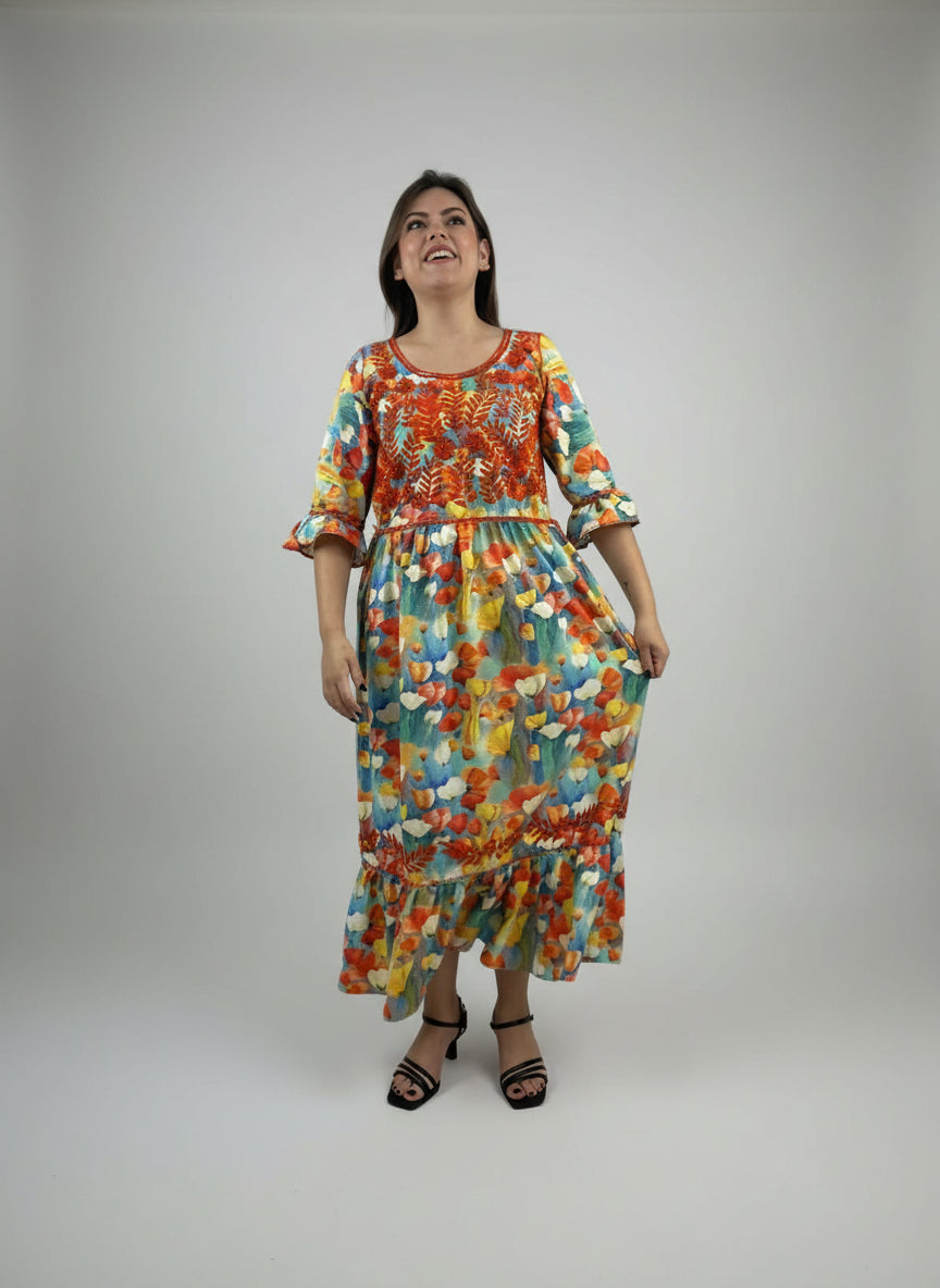 Vestido Chiapas Aguacatenango manga campana