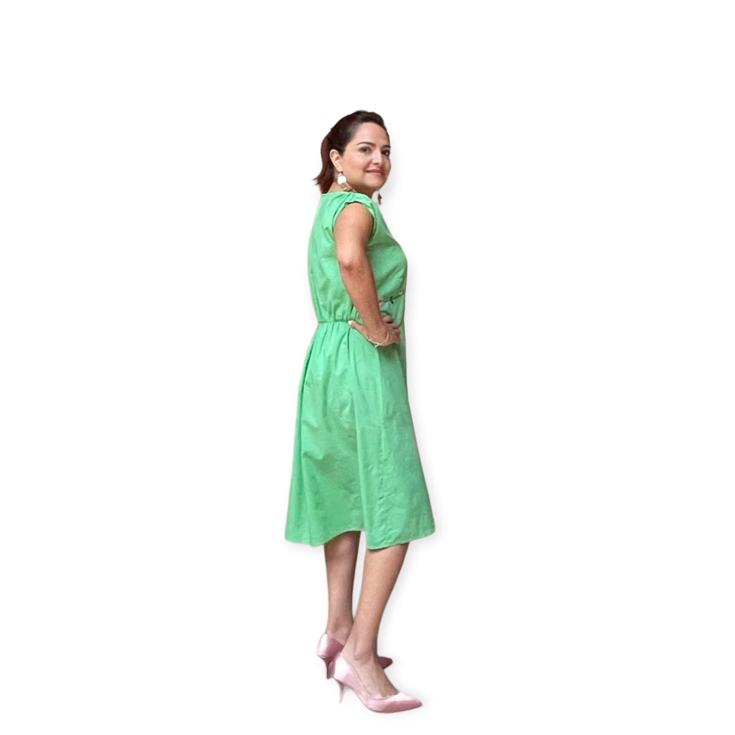 Vestido Algodón Verde Borde. Durazno.