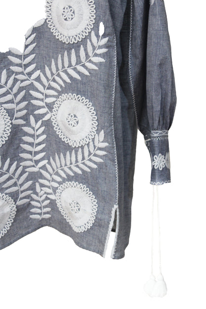 Blusa larga, bordado Aguacatenango. Mezclilla