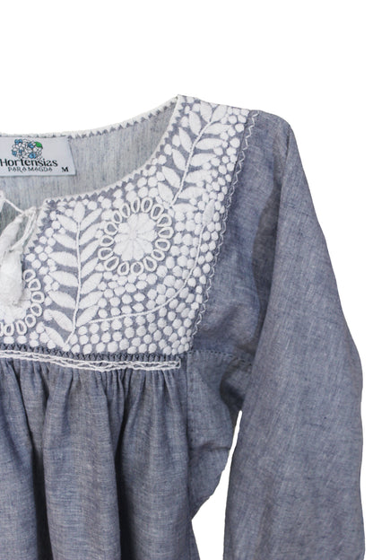Blusa Aguacatenango Bolitas. Azul mezclilla