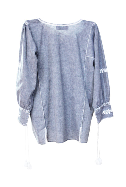 Blusa larga, bordado Aguacatenango. Mezclilla