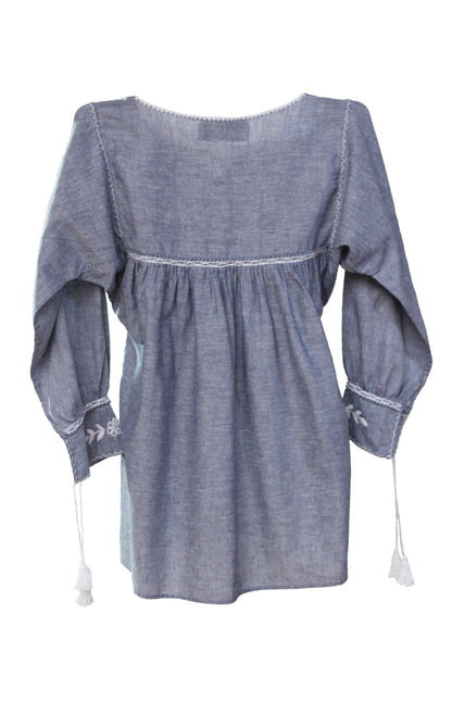 Blusa Aguacatenango Bolitas. Azul mezclilla