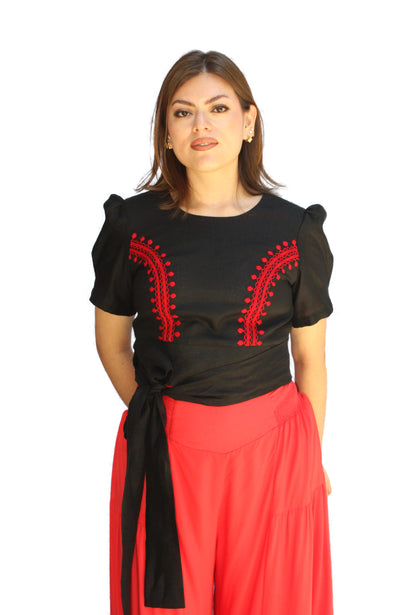 Blusa top de lino bordado Chamula
