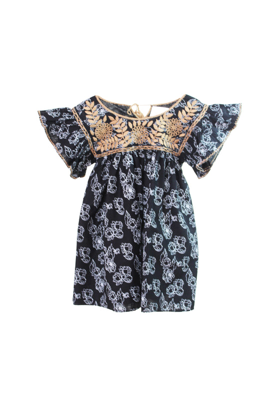 Vestido infantil bordado Aguacatenango. Negro