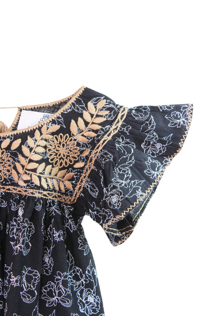 Vestido infantil bordado Aguacatenango. Negro