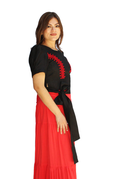 Blusa top de lino bordado Chamula