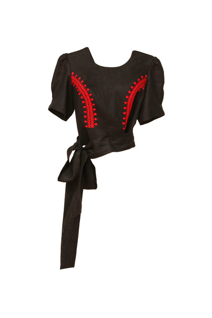 Blusa top de lino bordado Chamula