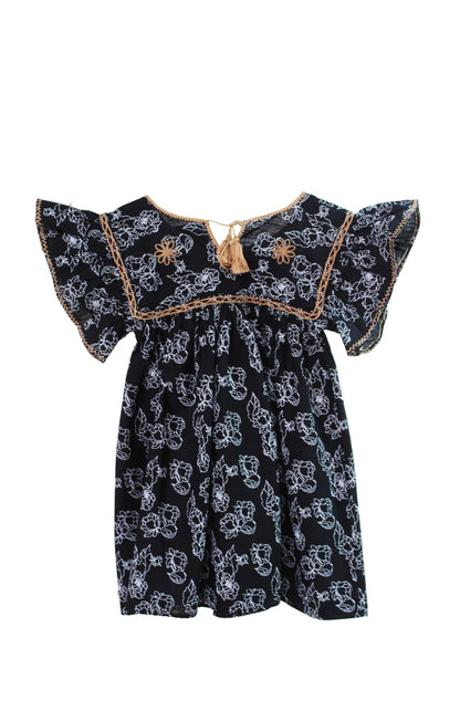 Vestido infantil bordado Aguacatenango. Negro