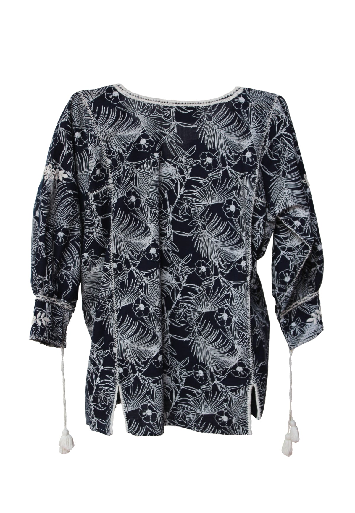 Blusa larga estampada, bordado Aguacatenango. Negro