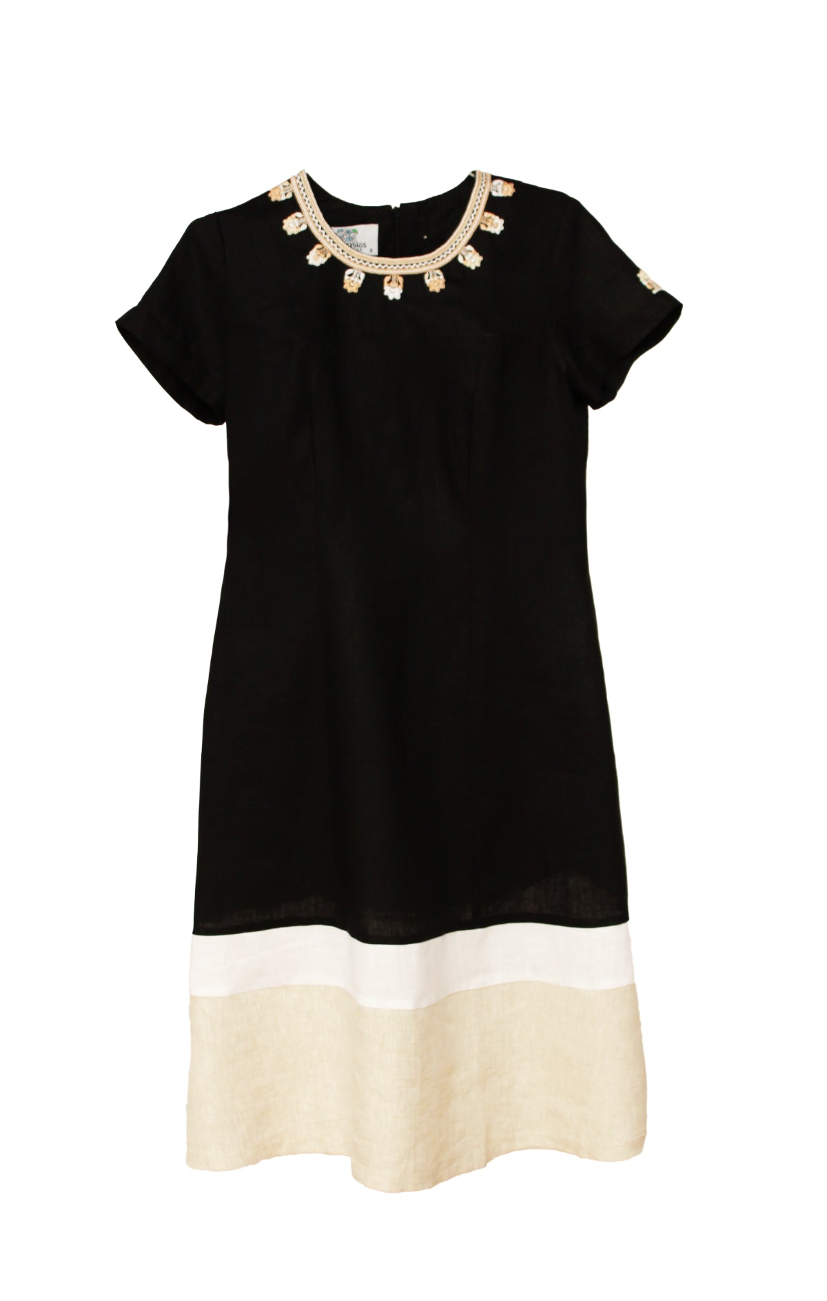 Vestido Lino Borde Tricolor. chamula