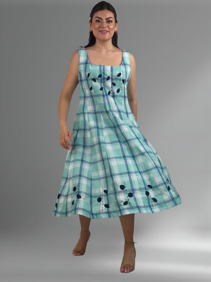 Vestido cuchillas estampado de lino