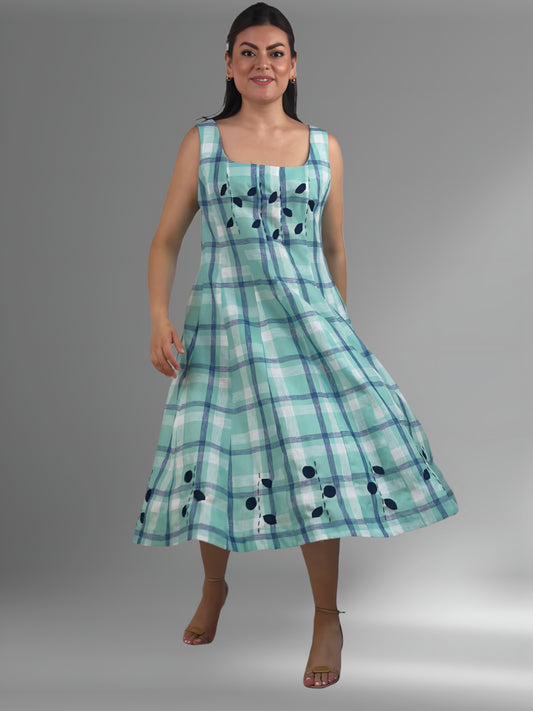 Vestido cuchillas estampado de lino