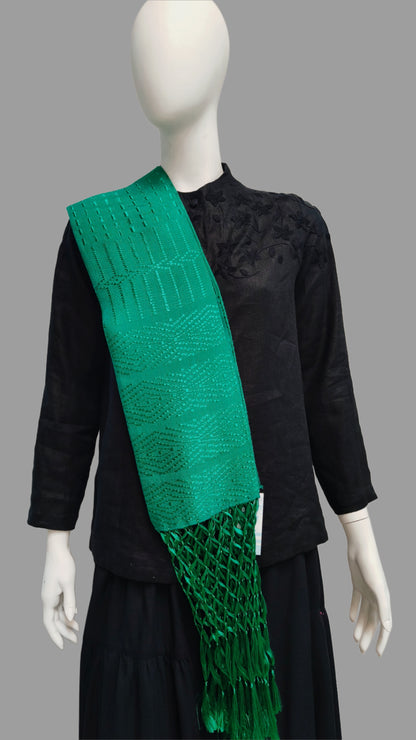 Rebozo Comitán Flecos Tejidos color esmeralda 