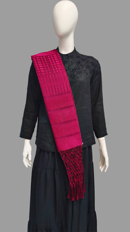Rebozo Comitán Flecos Tejidos color fucsia