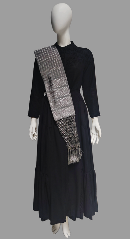 Rebozo Comitán Flecos Tejidos color plateado