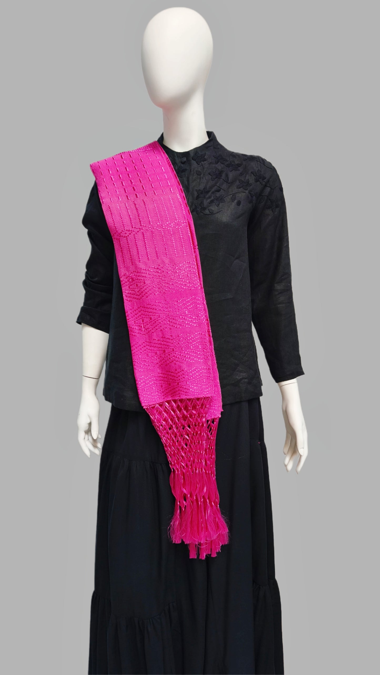 Rebozo Comitán Flecos Tejidos color rosa 
