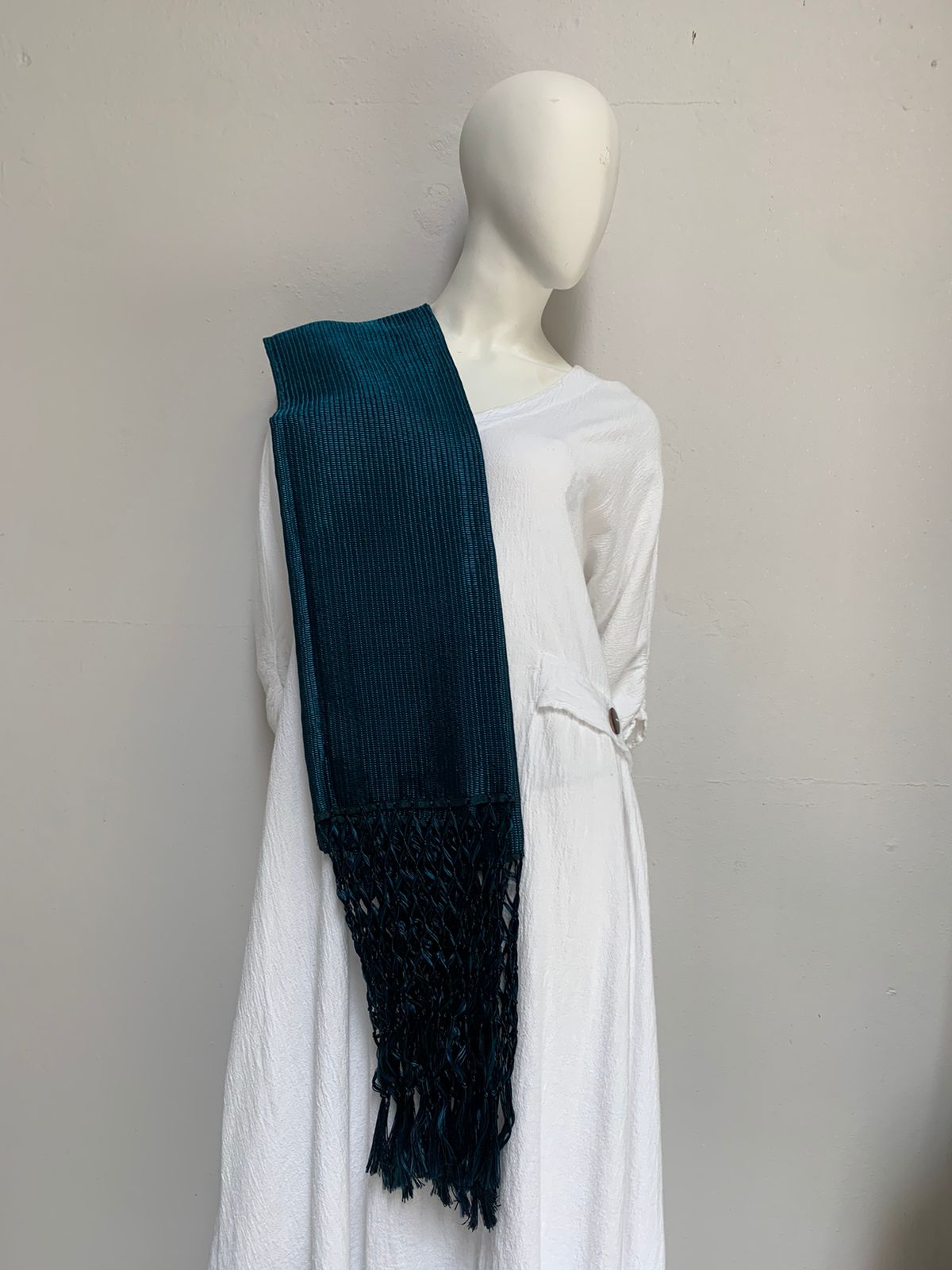 Rebozo Cordillante Flecos Tejidos color azul marino 