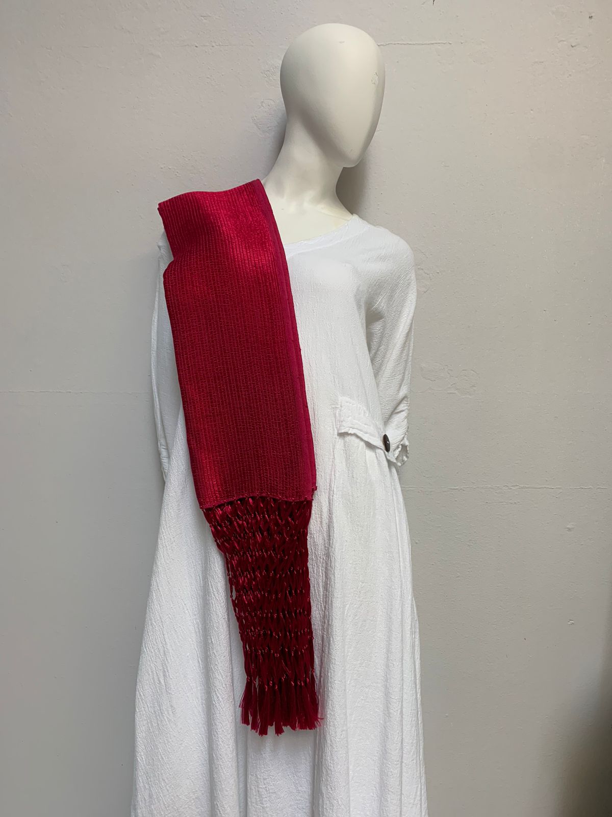 Rebozo Cordillante Flecos Tejidos color fucsia