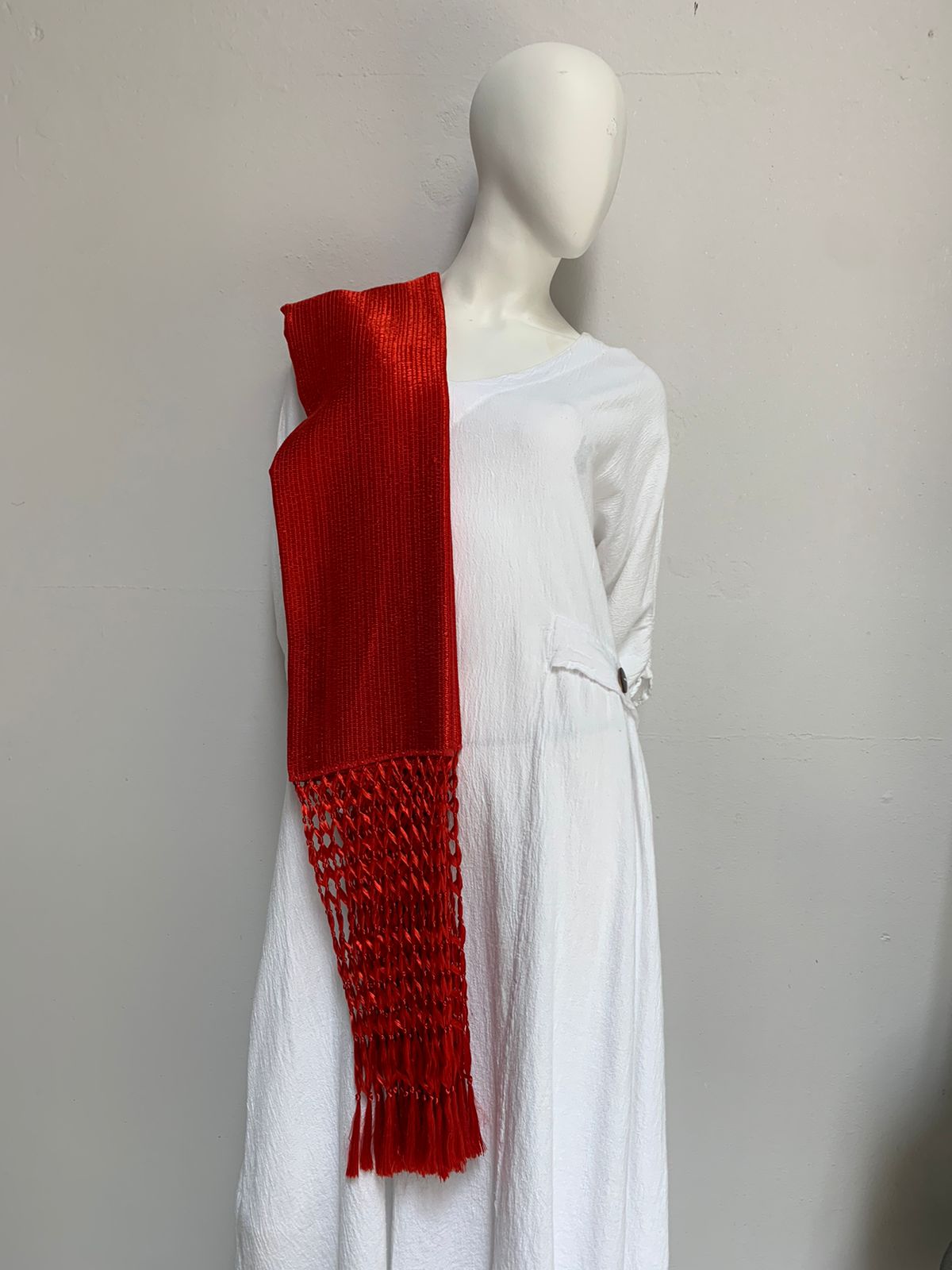 Rebozo Cordillante Flecos Tejidos color rojo 
