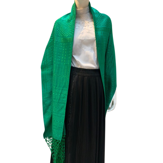 Rebozo comitán flecos tejidos color verde 