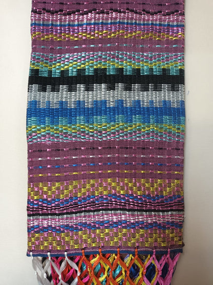 Rebozo grecas flecos colores, detalle del tejido y colores.