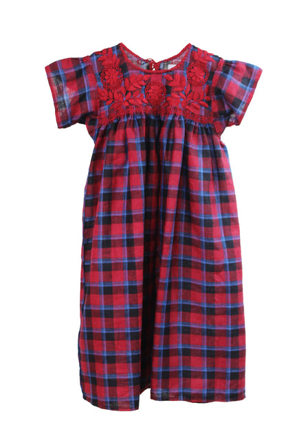 Vestido infantil de lino bordado Aguacatenango. Rojo