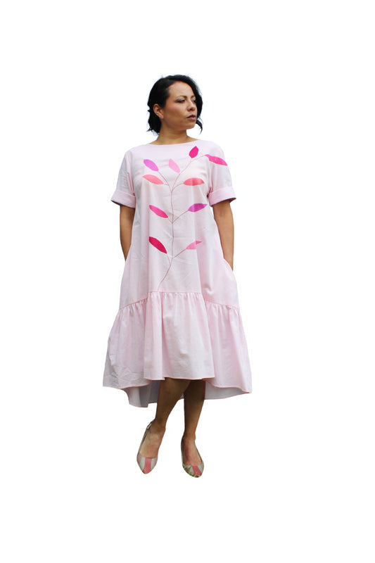 Vestido algodón bordado hojas