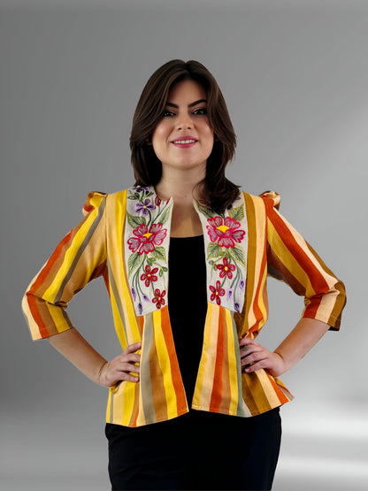 Saco de Telar Artesanal bordado Zinacantán color amarillo, vista frontal.