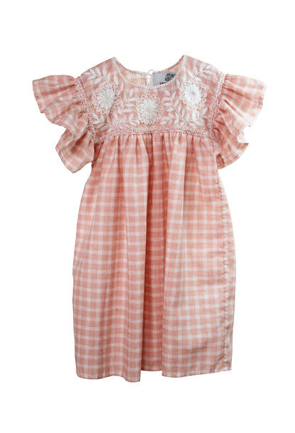 Vestido infantil bordado Aguacatenango. Salmon