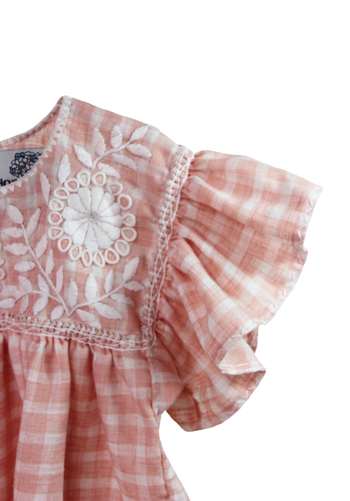 Vestido infantil bordado Aguacatenango. Salmon