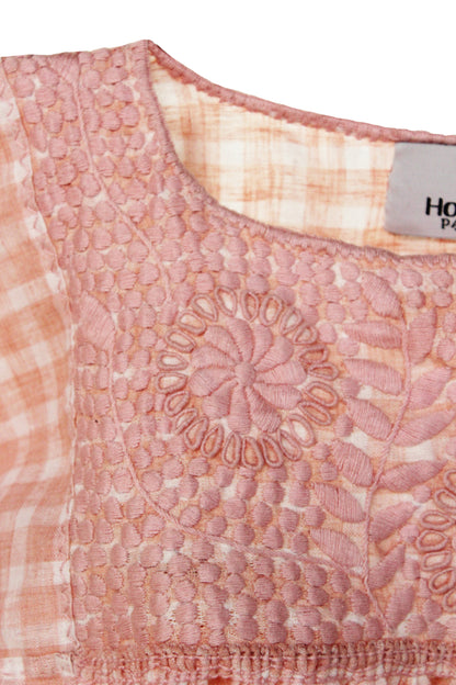 Blusa Aguacatenango Bolitas. Cuadros Salmón