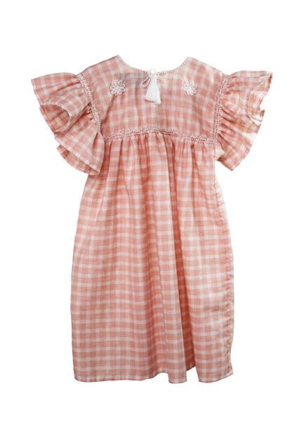Vestido infantil bordado Aguacatenango. Salmon