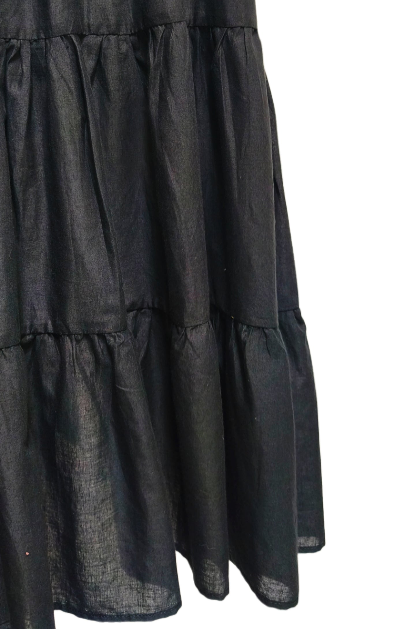 Vestido 3 olanes Bordado milpa color negro, detalle de la tela.