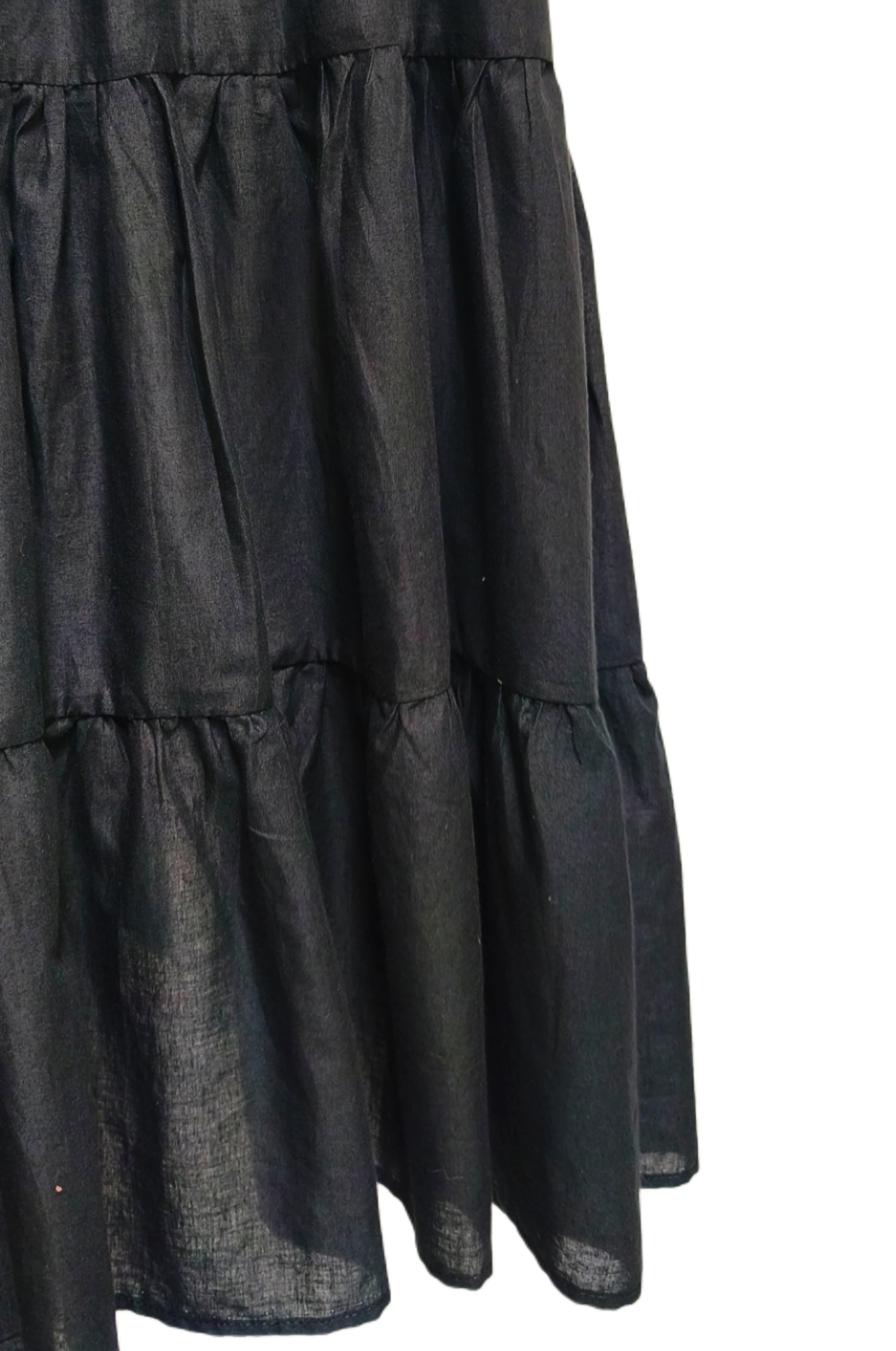 Vestido 3 olanes Bordado milpa color negro, detalle de la tela.