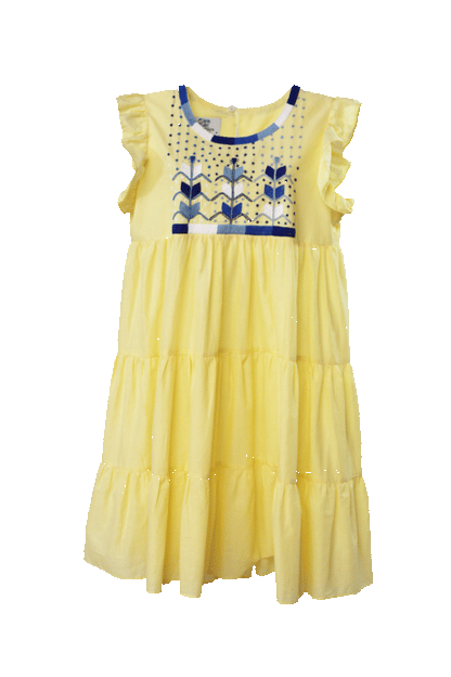 Vestido 3 olanes milpa color amarillo vista frontal 