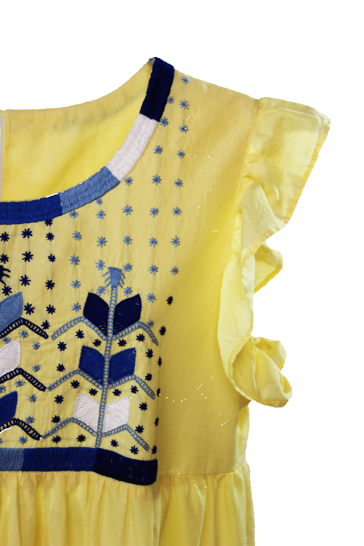 Vestido 3 olanes milpa color amarillo, detalle del bordado