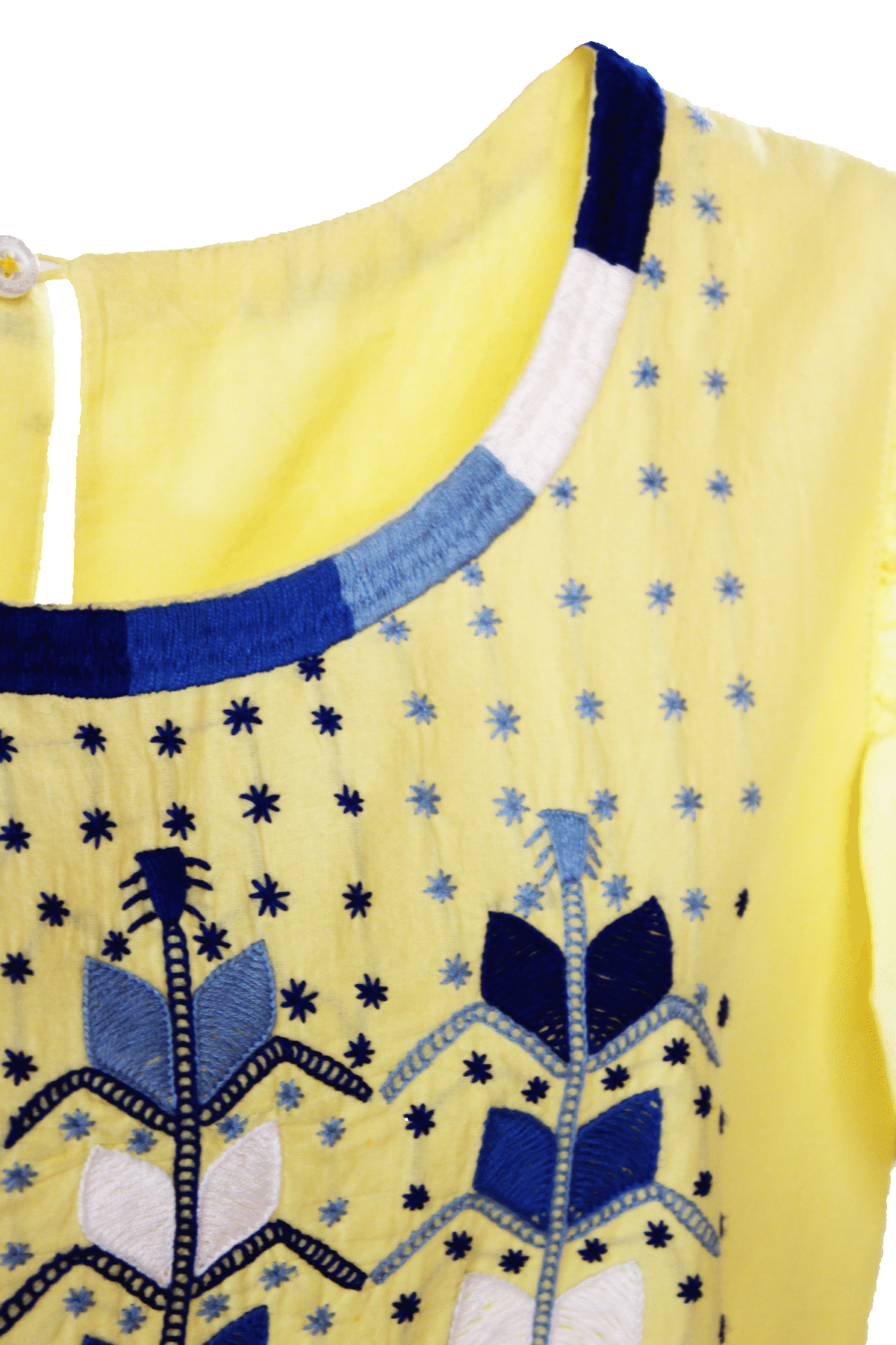 Vestido 3 olanes milpa color amarillo, detalle del bordado