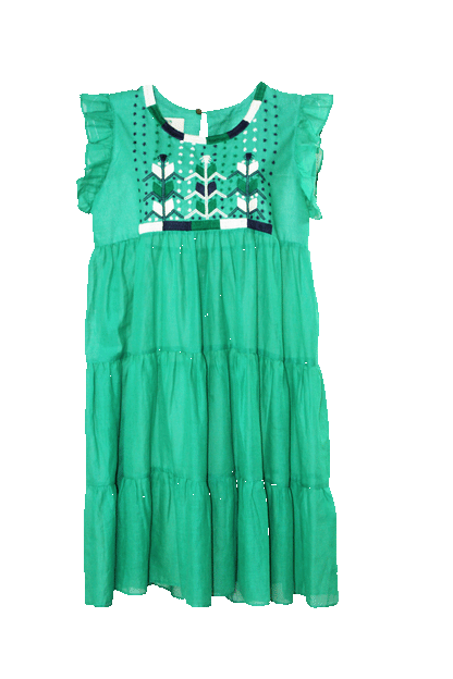 Vestido 3 olanes milpa color verde vista frontal 