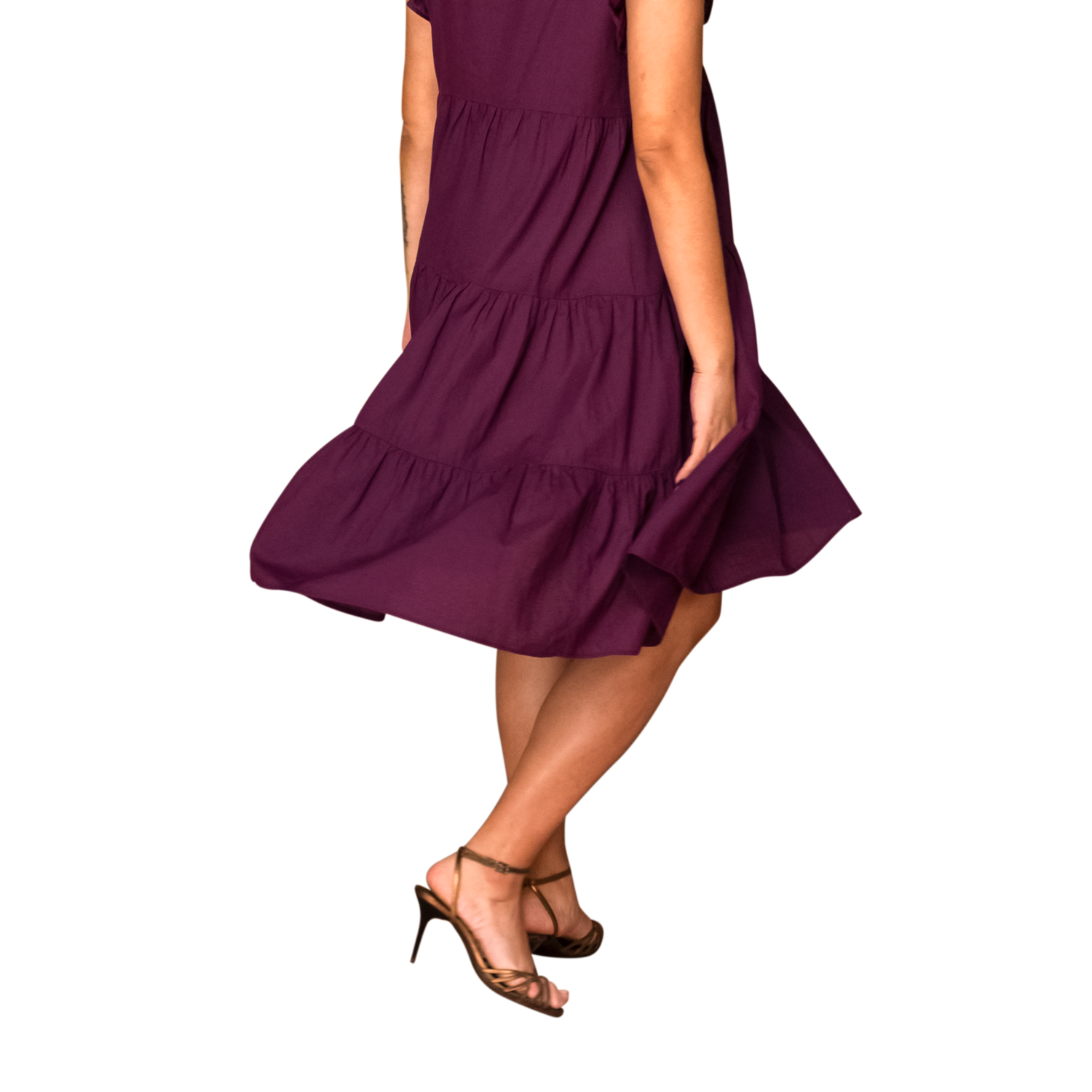 Vestido 3 olanes milpa color morado, vista posterior