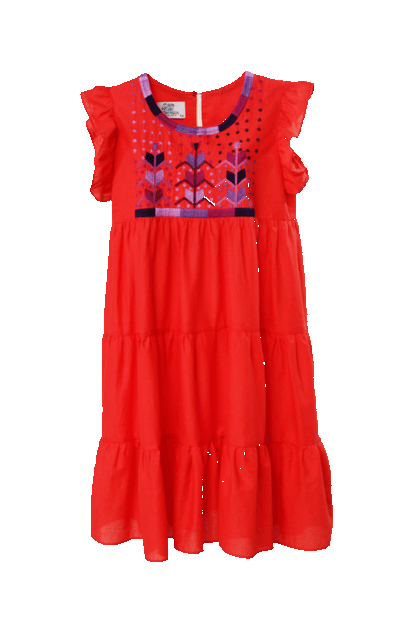 Vestido 3 olanes milpa color rojo vista frontal 