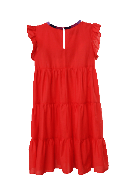 Vestido 3 olanes milpa color rojo, vista posterior