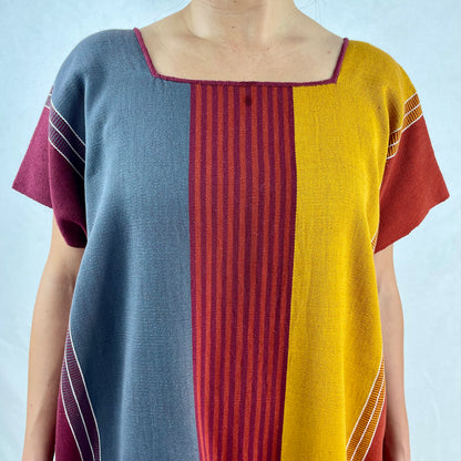 Vestido Telar Rayas Larrainzar Gris/Mostaza, detalle del telar completo.