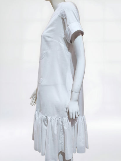 Vestido algodón bordado hojas color blanco, vista lateral.