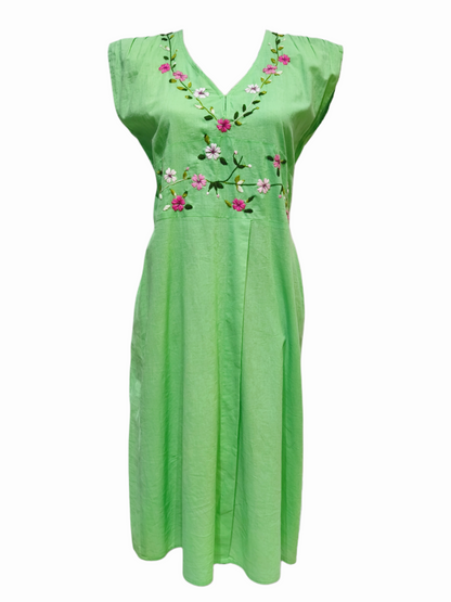 Vestido de algodón Bordado Durazno, vista frontal.