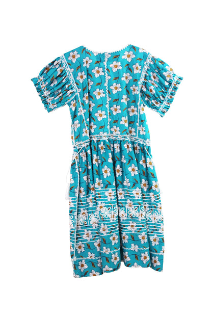 Vestido niña tradicional Aguacatenango turquesa vista posterior. 