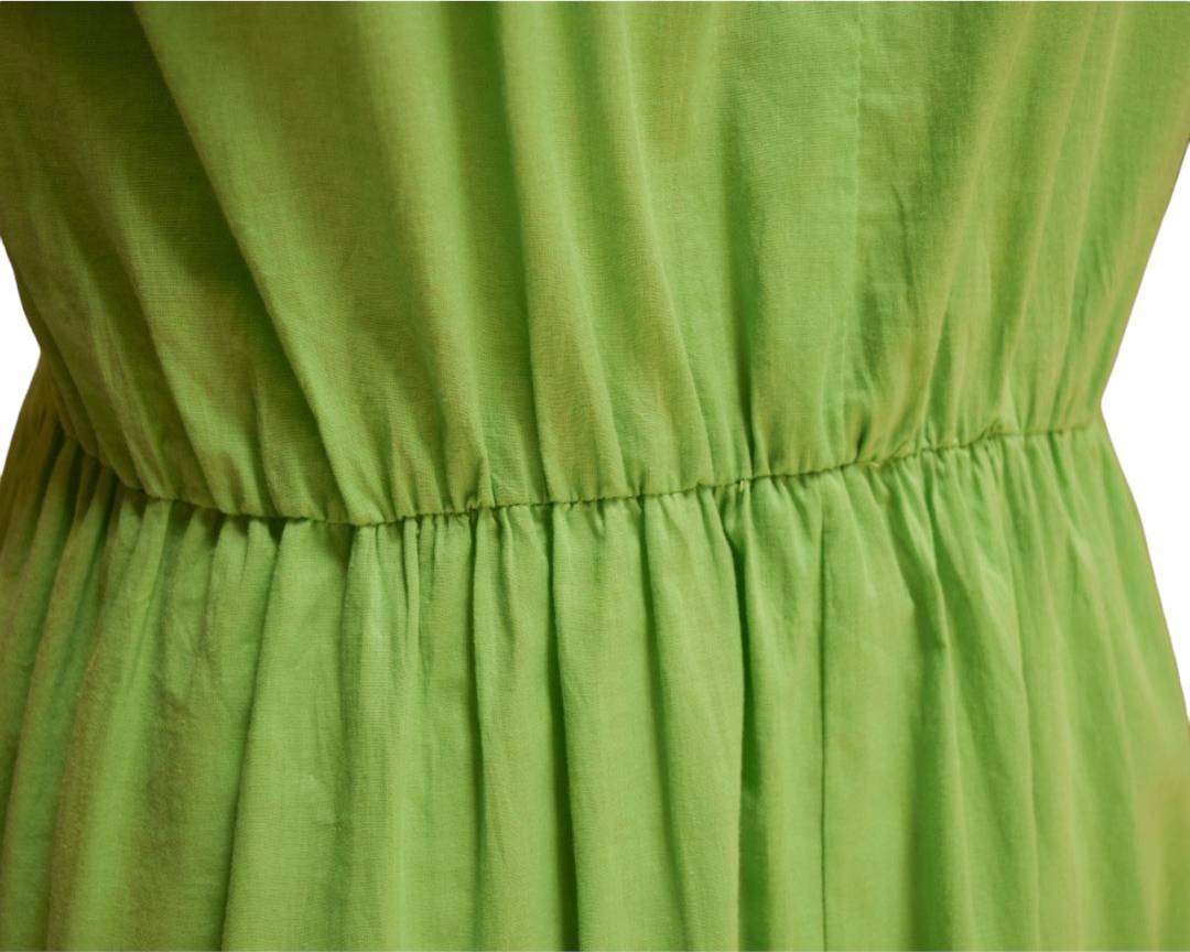 Vestido Algodón Verde Borde. Durazno.